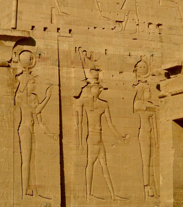 Temple of Isis relief sculptures Isis, Horus, Ptolemy III