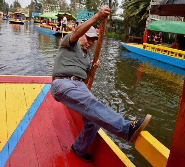 Xochimilco boat poler at work