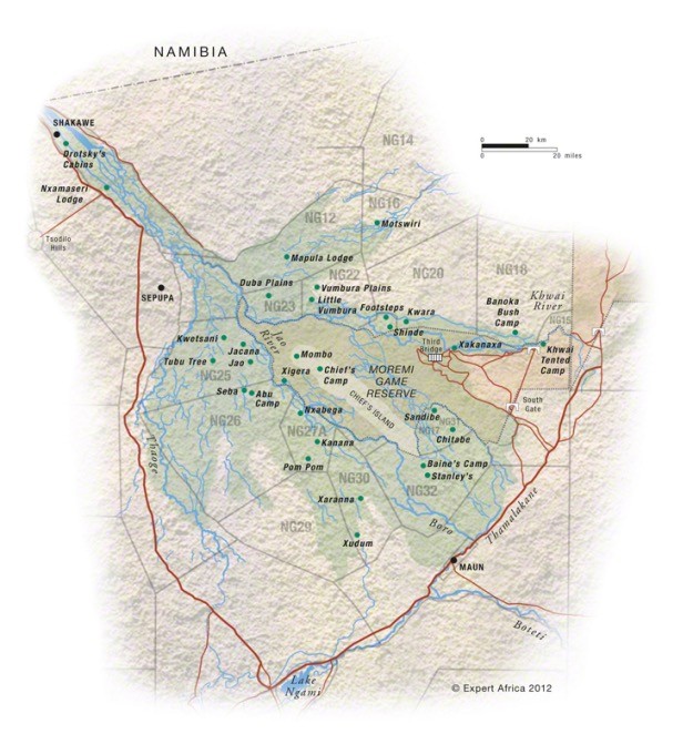 okavango delta map botswana africa