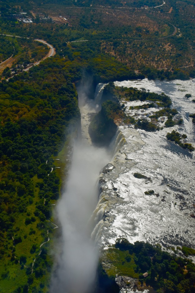 Directly over Victoria Falls in helicopter tour