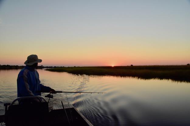 fishing on the Chobe River Namibia sunrise