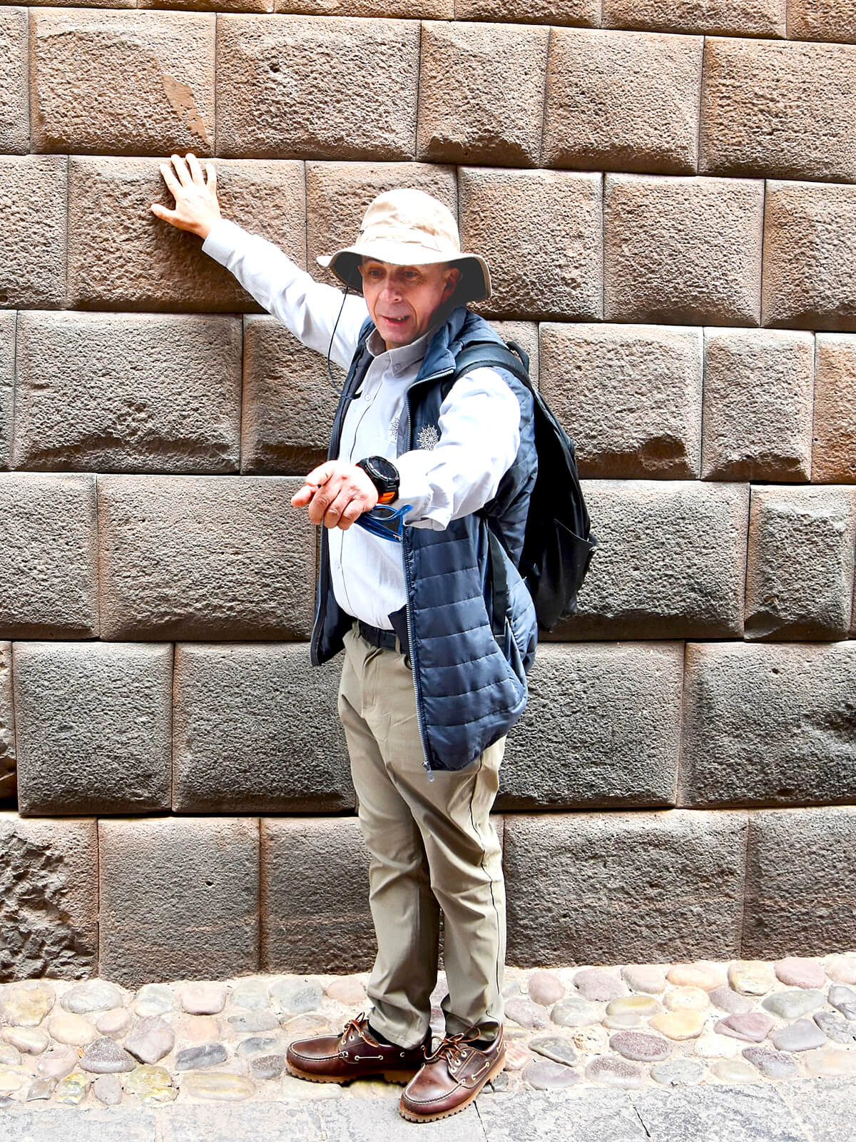 Carlos Pointing out the Walls of the Temple of the Sun