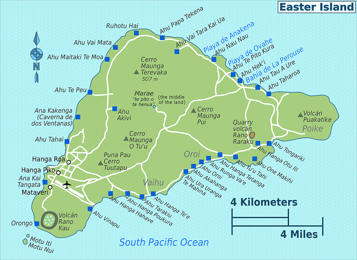 Map of Rapa Nui Moais Locations