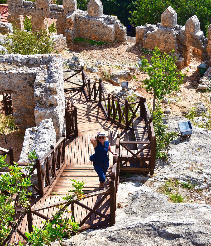 Alison Climbing the Stairs to Crusader Castle
