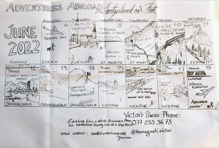 Victor’s Swiss Walking Tour Calendar