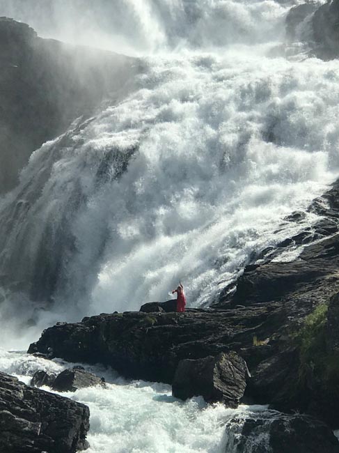 Waterfall on ‘Flamsbana’ railway journey | Location: Stalheim,  Norway