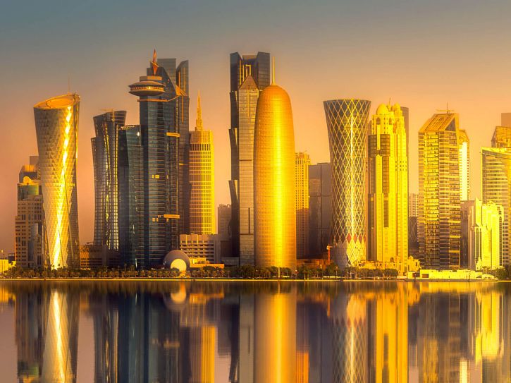 Doha Skyline at sunset | Location: Doha,  Qatar