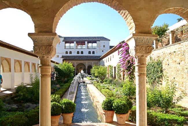 Water Fountain feature of the Alhambra, water is an important6 part of Islamic design | Location: Granada,  Spain