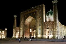 The Registan by night | Location: Samarkand,  Uzbekistan