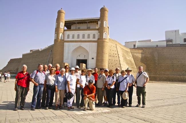 Tour Group in front of the Arch of Bukhara | Location: Bukhara,  Uzbekistan